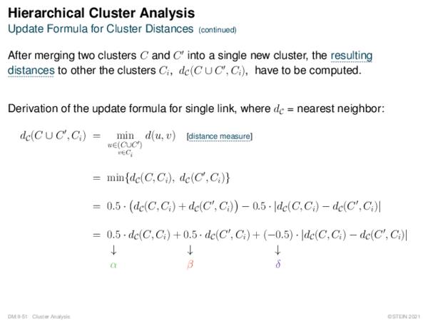 Hierarchical Cluster Analysis Update Formula for Cluster Distances
