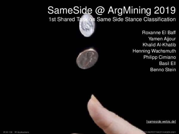 SameSide @ ArgMining 2019 1st Shared Task on Same Side Stance Classification