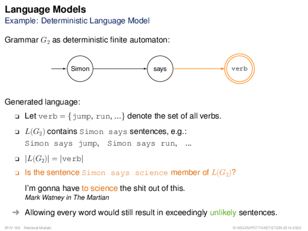 Language Models Example: Deterministic Language Model
