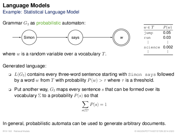 Language Models Example: Statistical Language Model