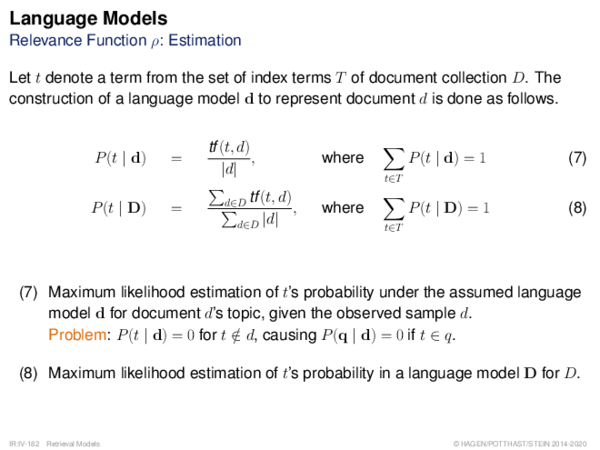 Language Models Relevance Function ρ: Estimation
