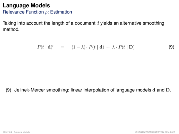 Language Models Relevance Function ρ: Estimation