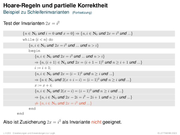 Hoare-Regeln und partielle Korrektheit Beispiel zu Schleifeninvarianten