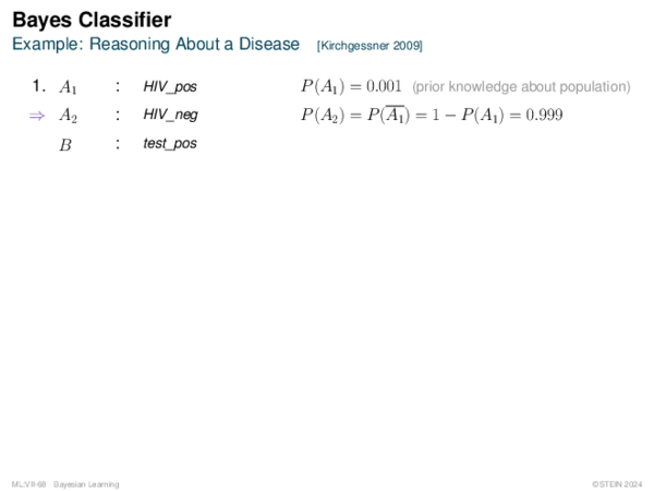 Bayes Classifier Example: Reasoning About a Disease
