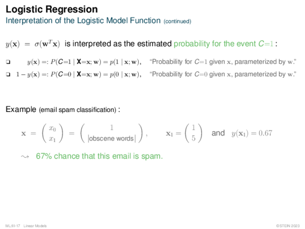 Logistic Regression Interpretation of the Logistic Model Function