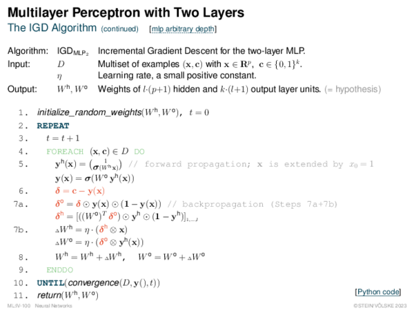 Multilayer Perceptron (2) Backpropagation at Arbitrary Depth (continued) [one hidden layer]