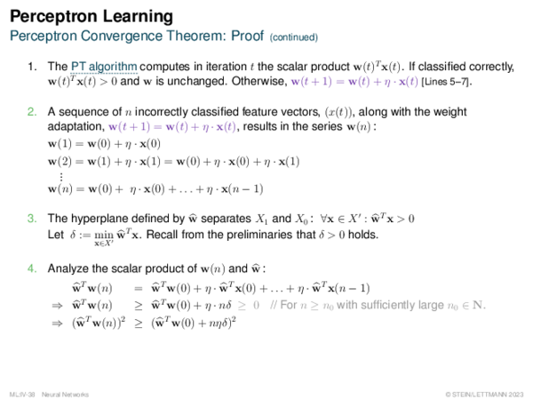 Perceptron Learning Perceptron Convergence Theorem: Proof
