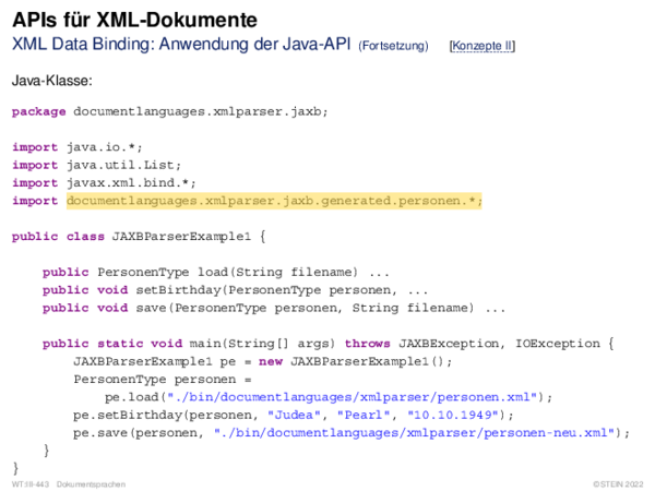 APIs für XML-Dokumente XML Data Binding: Anwendung
