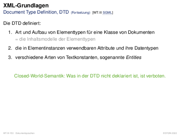XML-Grundlagen Document Type Definition, DTD