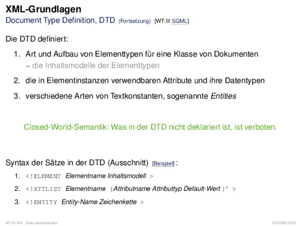 XML-Grundlagen Document Type Definition, DTD