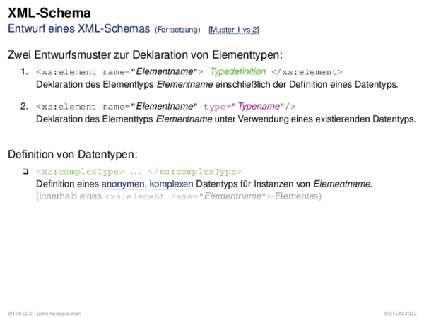 XML-Schema Entwurf eines XML-Schemas
