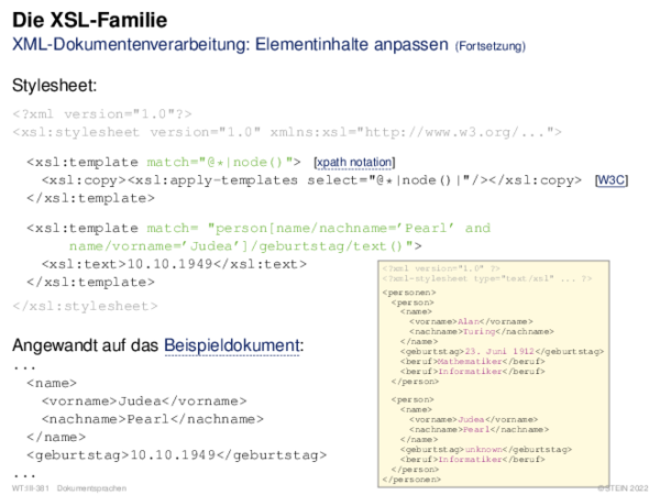 Die XSL-Familie XML-Dokumentenverarbeitung: Elementinhalte anpassen