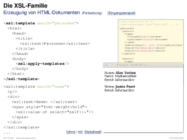 Die XSL-Familie Erzeugung von HTML-Dokumenten: Zusammenspiel mit CSS
